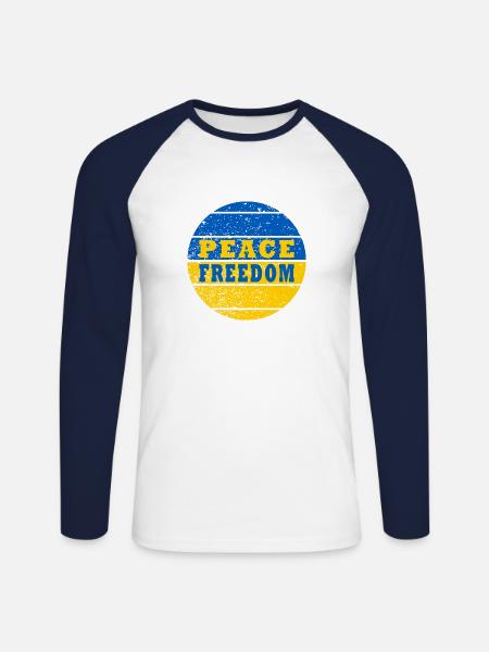 Frieden Freiheit Ukraine - Unisex Baseballshirt langarm - Weiß/Navy