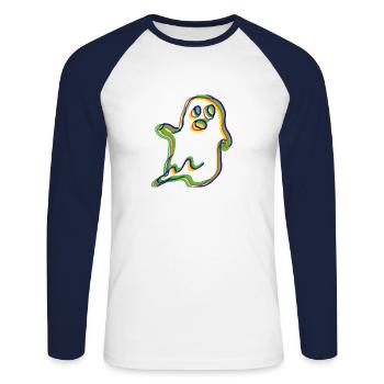 Bunter Geist - Unisex Baseballshirt langarm - Weiß/Navy - Vorne - Nik (191cm)