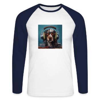 Music Dog - Unisex Baseballshirt langarm - Weiß/Navy - Vorne - Nik (191cm)