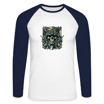 Guerrier ultime : Crâne militaire - T-shirt baseball manches longues Homme - blanc/marine - Devant - Nik (191cm)
