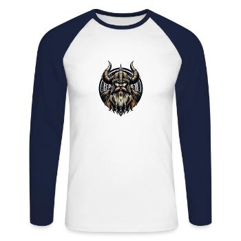 Vaillance viking - T-shirt baseball manches longues Homme - blanc/marine - Devant - Nik (191cm)