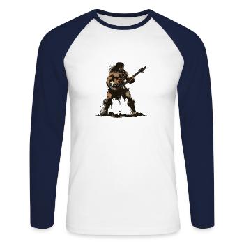 Rocker barbare - T-shirt baseball manches longues Homme - blanc/marine - Devant - Nik (191cm)