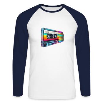 Retro Cassette - Unisex Baseballshirt langarm - Weiß/Navy - Vorne - Nik (191cm)
