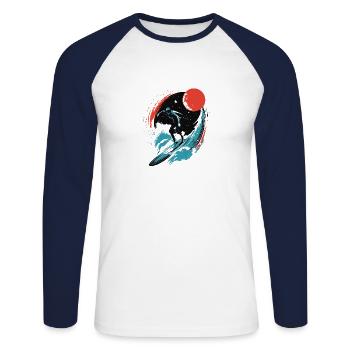 Cosmic Surf - Unisex Long Sleeve Baseball T-Shirt - white/navy - Front - Nik (191cm)