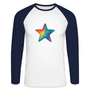 Watercolor Star – Bunter Stern im Aquarellstil - Unisex Baseballshirt langarm - Weiß/Navy - Vorne - Nik (191cm)