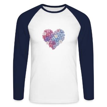 Hydrangea heart – floral declaration of love - Unisex Long Sleeve Baseball T-Shirt - white/navy - Front - Nik (191cm)
