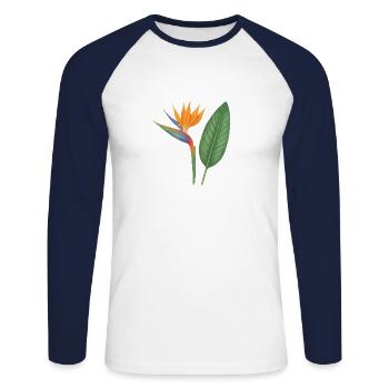 Strelitzia – exotic blossoms - Unisex Long Sleeve Baseball T-Shirt - white/navy - Front - Nik (191cm)