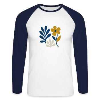 Floral Composition – Blue & Mustard - Unisex Long Sleeve Baseball T-Shirt - white/navy - Front - Nik (191cm)