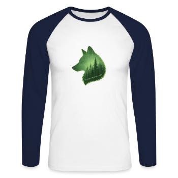 grüner Fuchskopf - WiederWilderLeben - Unisex Baseballshirt langarm - Weiß/Navy - Vorne - Nik (191cm)