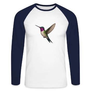 Majestätischer Kolibri in Aquarelloptik - Unisex Baseballshirt langarm - Weiß/Navy - Vorne - Nik (191cm)