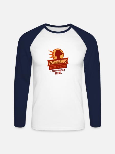 Feminism goes with everything – even this shirt. - Unisex Long Sleeve Baseball T-Shirt - white/navy
