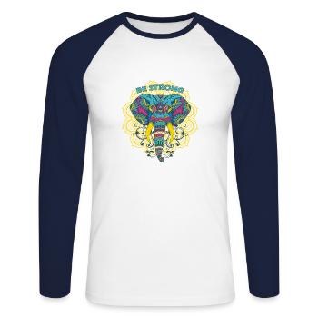 Buntes Mandala Elefant - Unisex Baseballshirt langarm - Weiß/Navy - Vorne - Nik (191cm)
