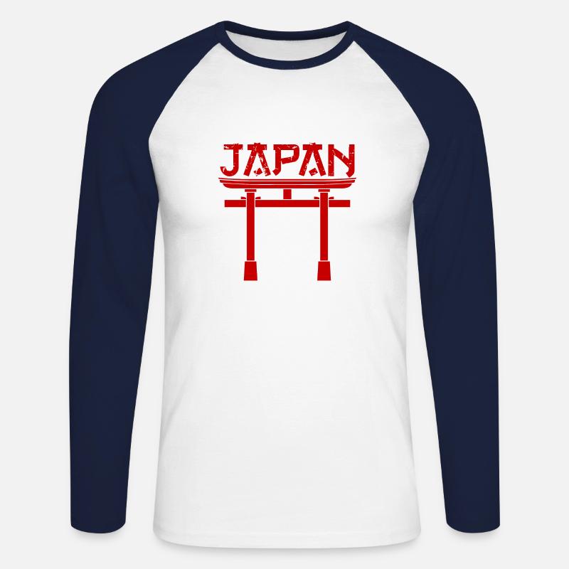 Japan Schriftzug Nihon Torii - 日本 - Unisex Baseballshirt langarm - Weiß/Navy