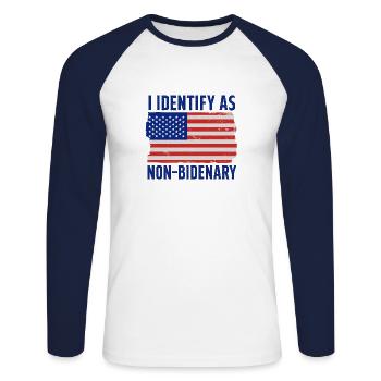 Anti-Biden-Demokrat Liberaler Nicht-Biden-Anhänger - Unisex Baseballshirt langarm - Weiß/Navy - Vorne - Nik (191cm)