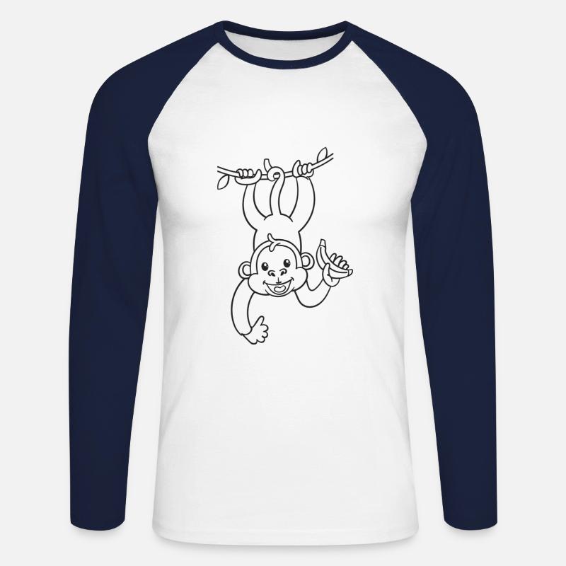 Affe, Affen, Banane, Geschenk - Unisex Baseballshirt langarm - Weiß/Navy