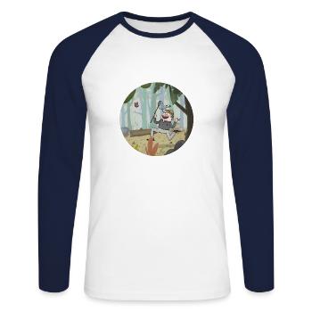 Safari rund - Unisex Baseballshirt langarm - Weiß/Navy - Vorne - Nik (191cm)