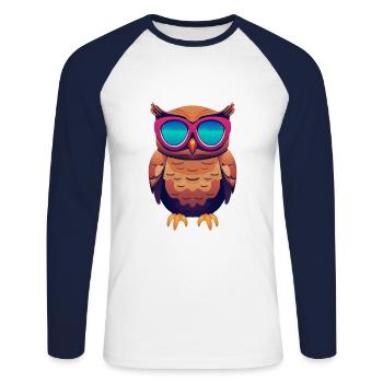 cool owl with sunglasses - Unisex Long Sleeve Baseball T-Shirt - white/navy - Front - Nik (191cm)