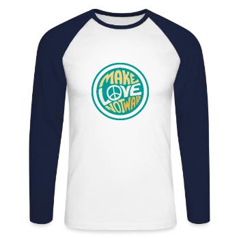 Make Love Not War - Unisex Long Sleeve Baseball T-Shirt - white/navy - Front - Nik (191cm)