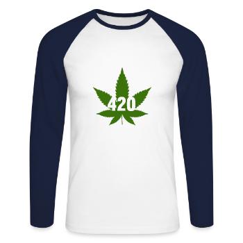 CANNABIS MARIHUANA HANFBLATT 420 - Unisex Baseballshirt langarm - Weiß/Navy - Vorne - Nik (191cm)