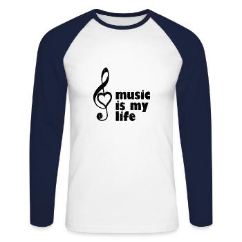 la musique est ma vie - Musiciens, fans de musique - T-shirt baseball manches longues Homme - blanc/marine - Devant - Nik (191cm)