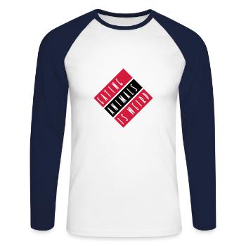EATING ANIMALS IS WEIRD - stripes - Unisex Long Sleeve Baseball T-Shirt - white/navy - Front - Nik (191cm)