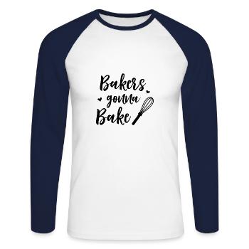 bakers gonna bake - Unisex Baseballshirt langarm - Weiß/Navy - Vorne - Nik (191cm)