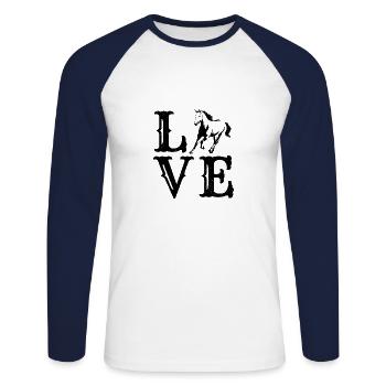 Cheval d'amour - T-shirt baseball manches longues Homme - blanc/marine - Devant - Nik (191cm)