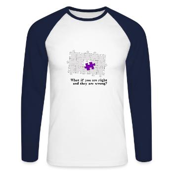Puzzle - que se passe-t-il si vous avez raison et qu’ils ont tort? - T-shirt baseball manches longues Homme - blanc/marine - Devant - Nik (191cm)