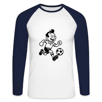 Fussballer Comic Fussballspieler - Unisex Baseballshirt langarm - Weiß/Navy - Vorne - Nik (191cm)