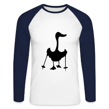Nordic Walking Mallard Silhoutte drôle de cadeau - T-shirt baseball manches longues Homme - blanc/marine - Devant - Nik (191cm)