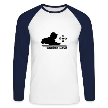 Chien de famille Cocker Spaniel - T-shirt baseball manches longues Homme - blanc/marine - Devant - Nik (191cm)