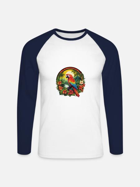 Tropical Parrot - Unisex Long Sleeve Baseball T-Shirt - white/navy