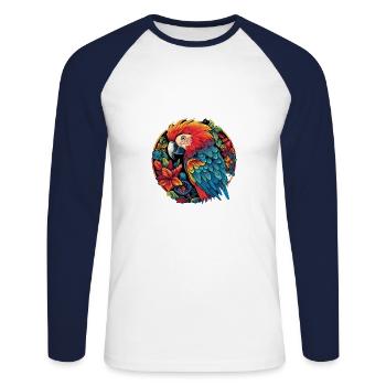 Papagei - Unisex Baseballshirt langarm - Weiß/Navy - Vorne - Nik (191cm)