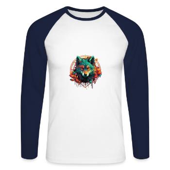 Cercle de loups attrape-rêves - T-shirt baseball manches longues Homme - blanc/marine - Devant - Nik (191cm)