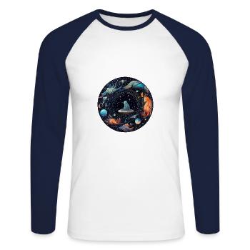 Cosmic Journeys - Unisex Baseballshirt langarm - Weiß/Navy - Vorne - Nik (191cm)
