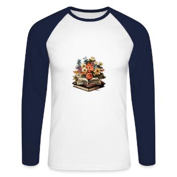 Blossom Romance - Unisex Long Sleeve Baseball T-Shirt - white/navy - Front - Nik (191cm)