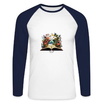 Jardin du Mot - T-shirt baseball manches longues Homme - blanc/marine - Devant - Nik (191cm)