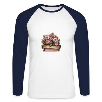Books Sticker - Unisex Long Sleeve Baseball T-Shirt - white/navy - Front - Nik (191cm)