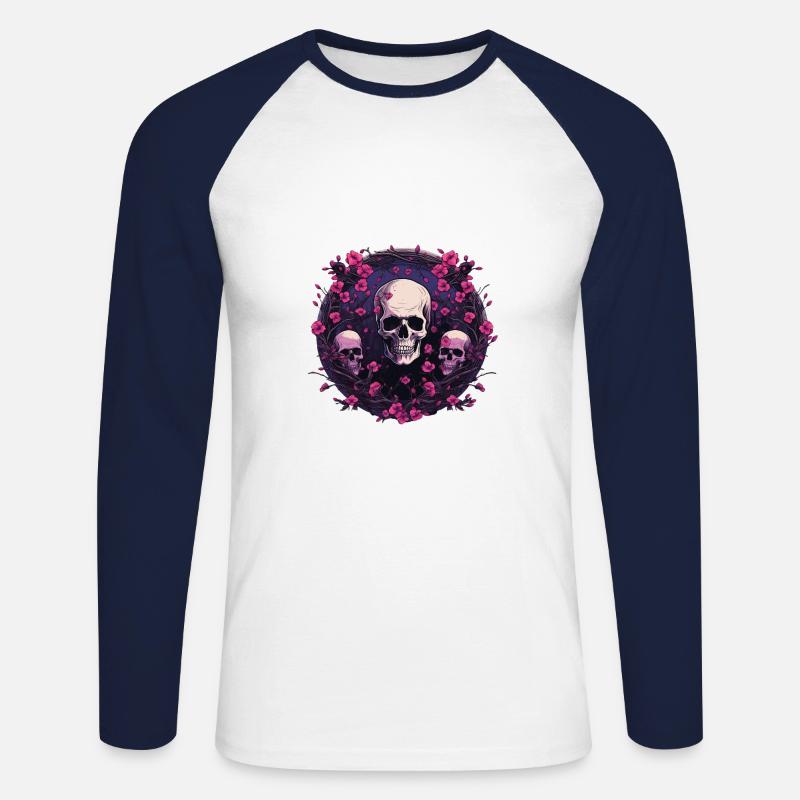 Midnight Bloom Circle - Unisex Baseballshirt langarm - Weiß/Navy