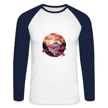 Geometrische Gipfel - Unisex Baseballshirt langarm - Weiß/Navy - Vorne - Nik (191cm)