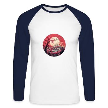 Mystische Kirschblüten - Unisex Baseballshirt langarm - Weiß/Navy - Vorne - Nik (191cm)