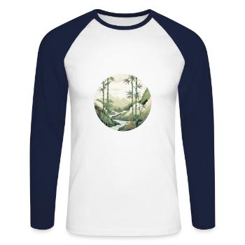 Bambus-Horizont - Unisex Baseballshirt langarm - Weiß/Navy - Vorne - Nik (191cm)