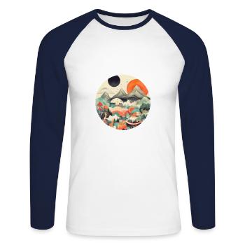 Sakura Peak - Unisex Long Sleeve Baseball T-Shirt - white/navy - Front - Nik (191cm)