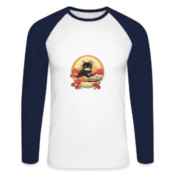 Ramenmeisterkreis - T-shirt baseball manches longues Homme - blanc/marine - Devant - Nik (191cm)
