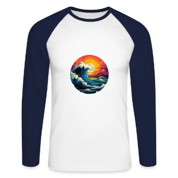 Ruée vers les vagues - T-shirt baseball manches longues Homme - blanc/marine - Devant - Nik (191cm)