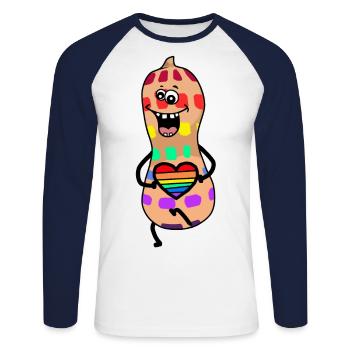 Erdnüsse Regenbogen Gay Pride Herz Liebe - Unisex Baseballshirt langarm - Weiß/Navy - Vorne - Nik (191cm)