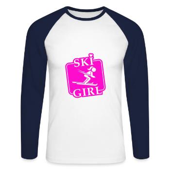 Ski Girl Skiing Mädchen - Unisex Baseballshirt langarm - Weiß/Navy - Vorne - Nik (191cm)