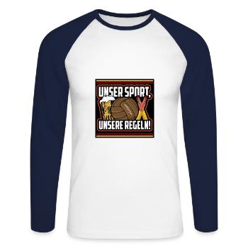 Fussball Fanshirt Ultras - Unisex Baseballshirt langarm - Weiß/Navy - Vorne - Nik (191cm)