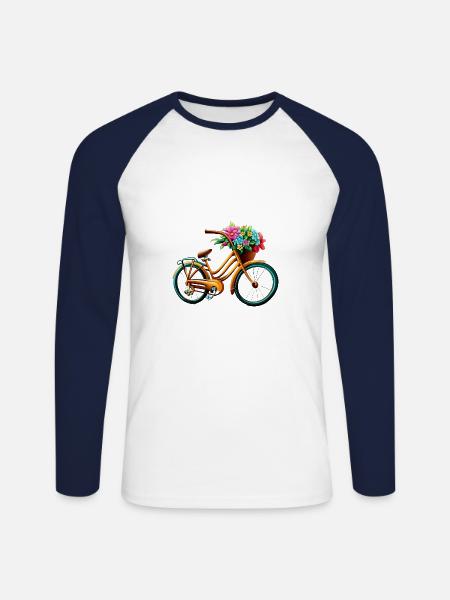 Fahrrad mit Blumen - Unisex Baseballshirt langarm - Weiß/Navy