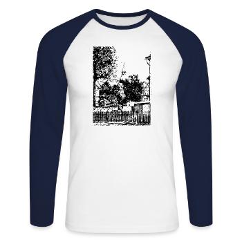 My old Village - historic village in the home - Unisex Long Sleeve Baseball T-Shirt - white/navy - Front - Nik (191cm)